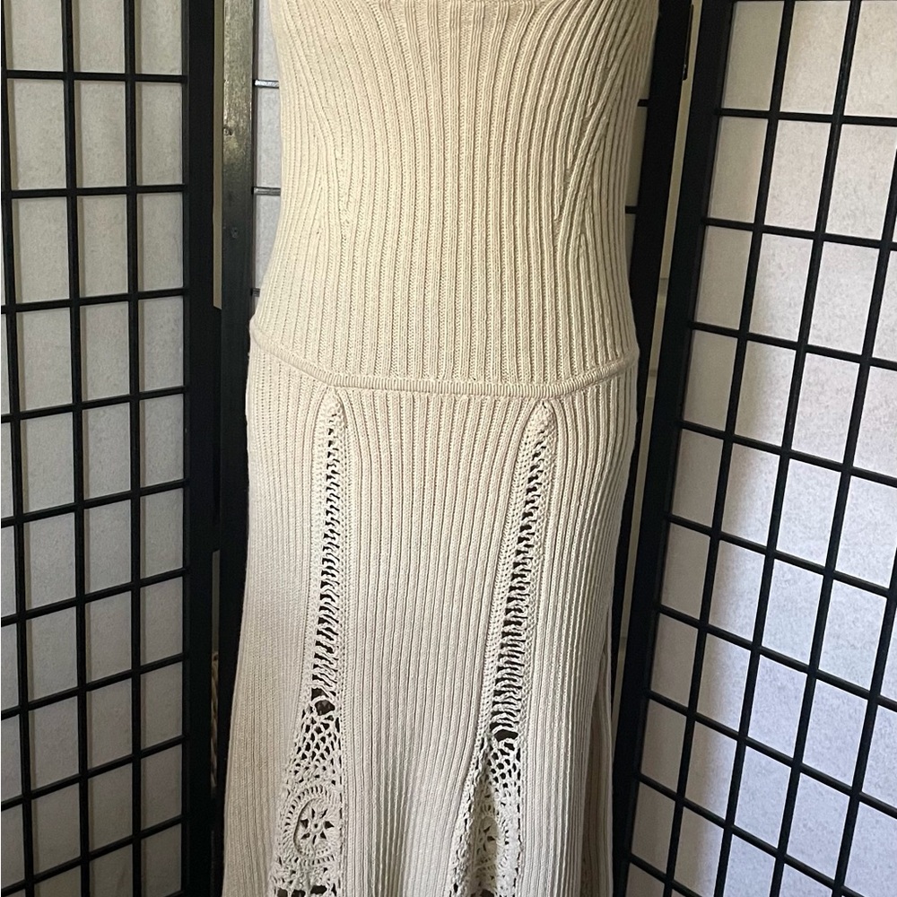 Jonathan Simkhai Cream Ribbed Crochet-Panel Maxi Dress